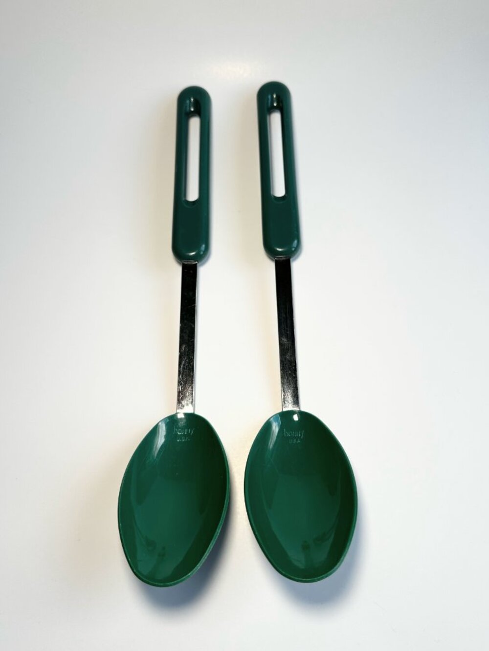 Bonny Vintage Solid Serving 2pk Spoons Nylon Green Plastic Handle USA Utensils - Picture 2 of 9